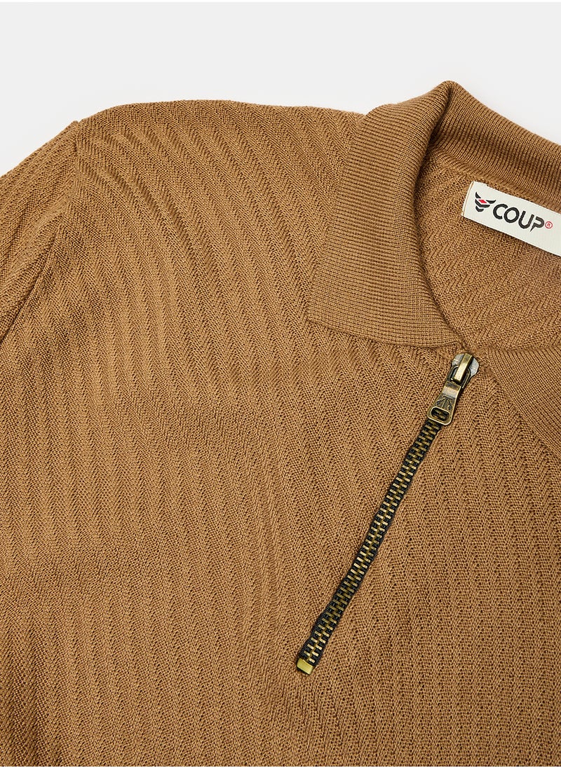 Coup - Quarter Zip Brown Pullover - Image 1