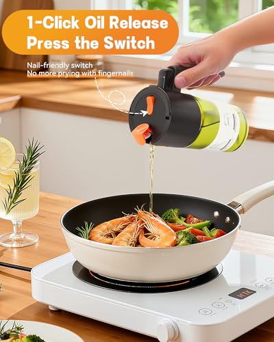 OURCABECUE Upgrade 2 in 1 Oil Sprayer for Cooking, 17oz Light-Blocking Glass Olive Oil Dispenser Bottle for Kitchen, Food-Grade Oil Mister with 8 Stickers for Salad, Frying (Green Bottle-Black Gap) - Image 4