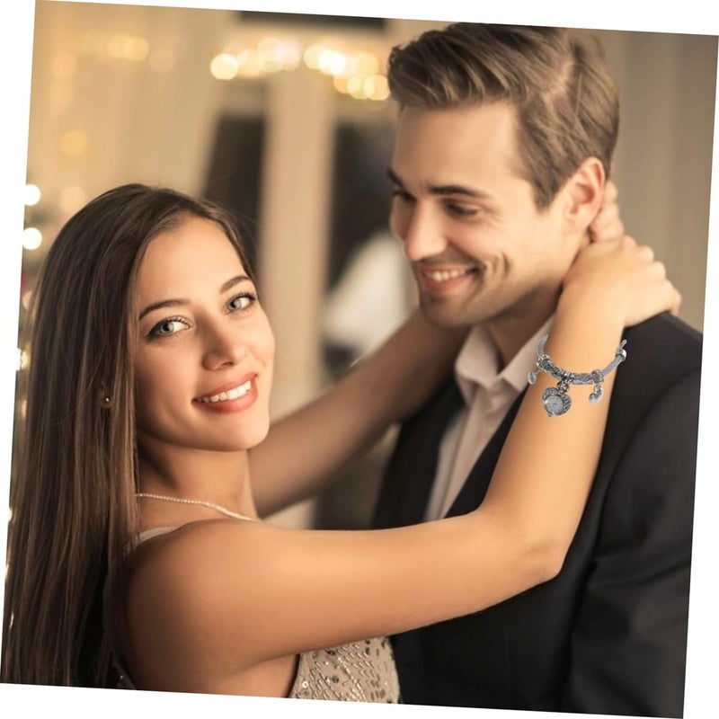 Excefore Crystal Heart Charm Bracelet Watch for Women, Silver Alloy Cuff Bracelet, Women's Charm Bangle Watch - Image 3