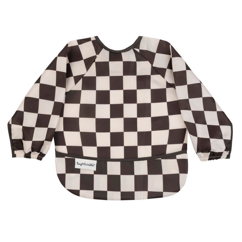 Tiny Twinkle Long Sleeve Bib for Babies & Toddlers | Waterproof Smock Bib for Eating | Machine Washable & Mess-Proof Feeding Essentials | Newborn Shower Gift (Checkers Black, 6â€“24M) - Image 1