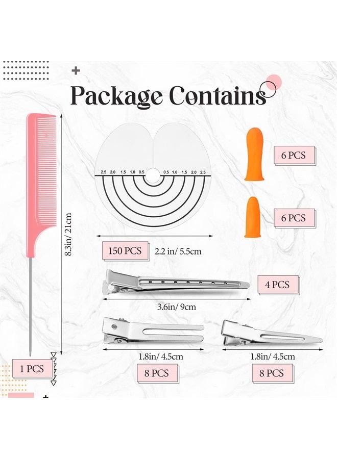 Romooa 183 Pcs Heat Guards Set, 150 Single Hole Round Heat Guards Spacer Hair Template with Measurements Comb 20 Hair Clips 12 Glue Finger Protector PVC Fusion Glue Protector for Hair Extension - Image 2