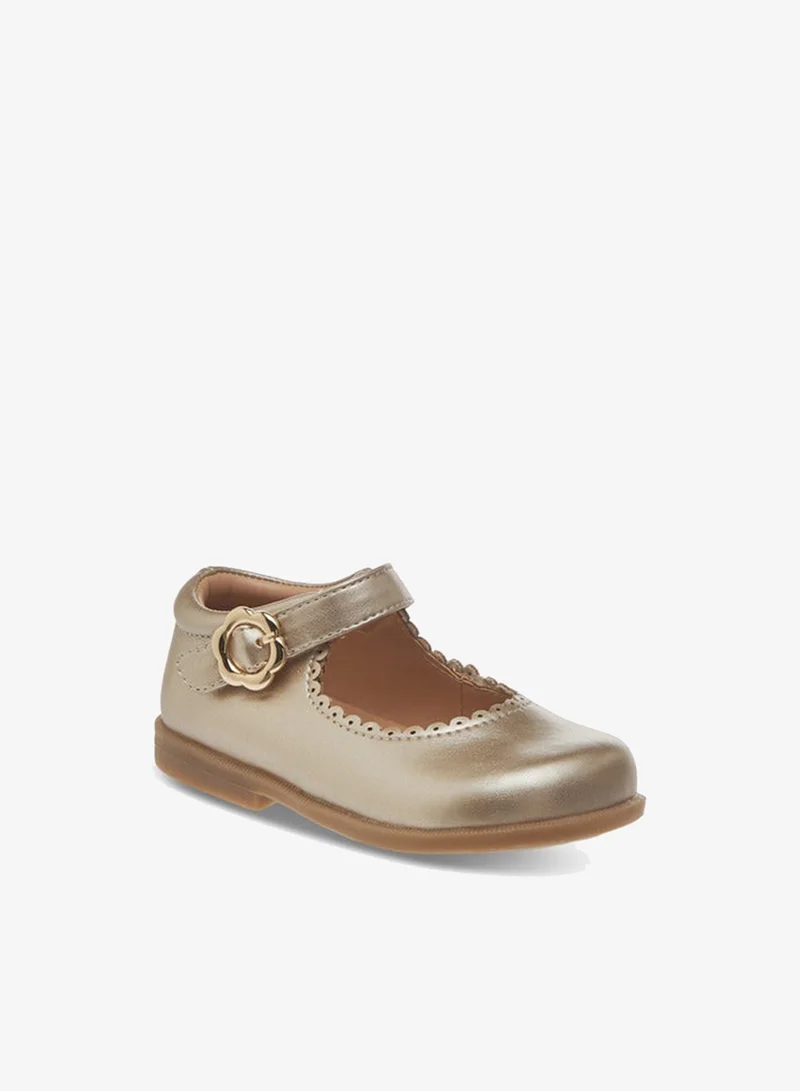 Barefeet Girls Scallop Detail Mary Jane Shoes with Hook and Loop Closure