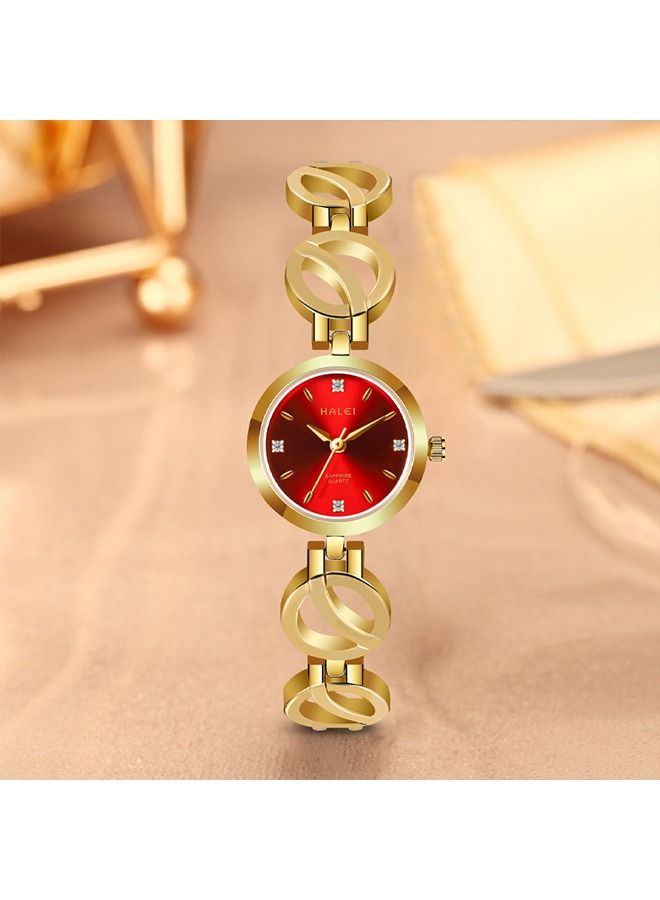 هالي سيدة هالي سوار كوارتز ووتش التناظرية عرض الجولة الذهب الأحمر الهاتفي حجر الراين الديكور للماء ووتش أنيقة كهدية نسائية - Image 1