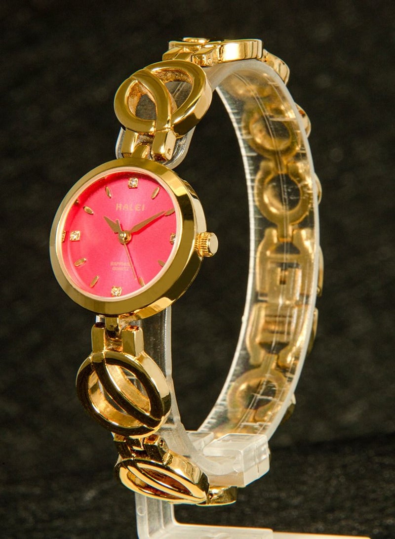 هالي سيدة هالي سوار كوارتز ووتش التناظرية عرض الجولة الذهب الأحمر الهاتفي حجر الراين الديكور للماء ووتش أنيقة كهدية نسائية - Image 2