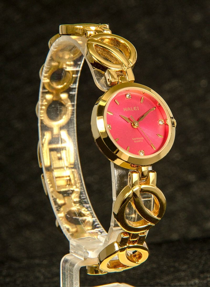 هالي سيدة هالي سوار كوارتز ووتش التناظرية عرض الجولة الذهب الأحمر الهاتفي حجر الراين الديكور للماء ووتش أنيقة كهدية نسائية - Image 3