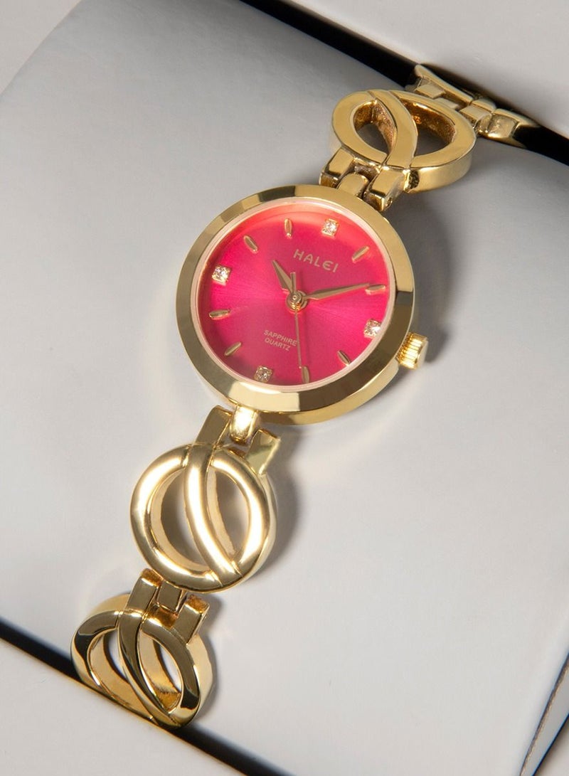 هالي سيدة هالي سوار كوارتز ووتش التناظرية عرض الجولة الذهب الأحمر الهاتفي حجر الراين الديكور للماء ووتش أنيقة كهدية نسائية - Image 5