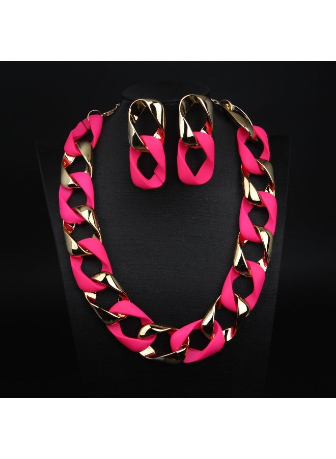 NIBEMINENT Fashionable Unique CCB Color-Block Necklace and Earring Set