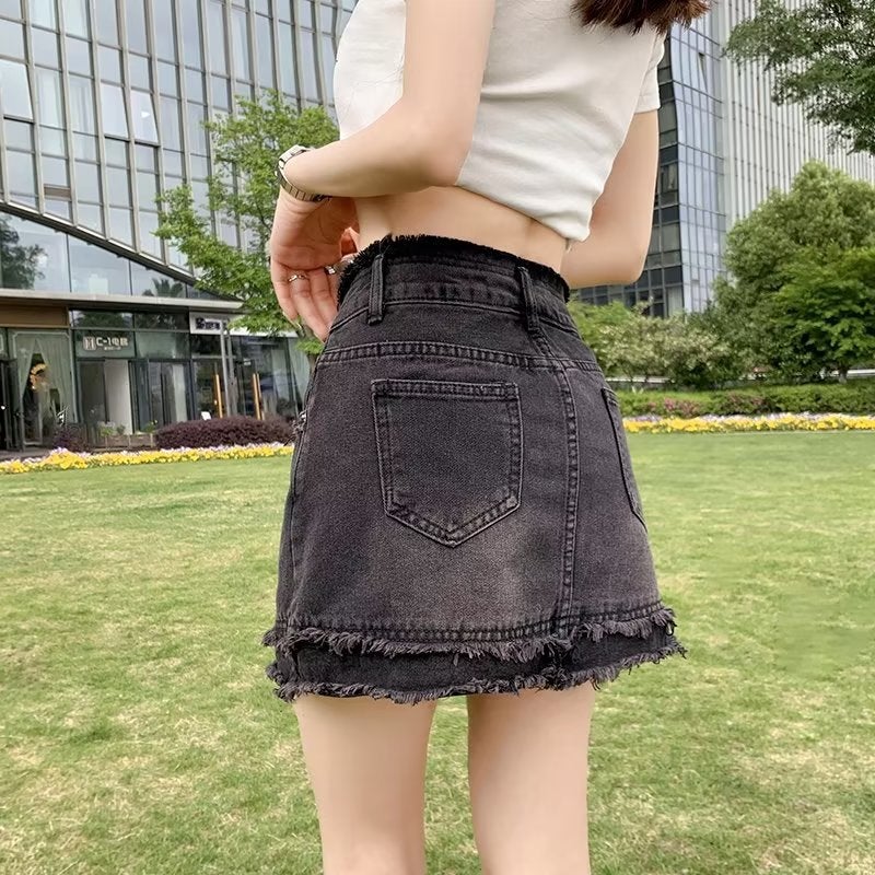 Hot girl tassel Denim skirt women's summer small A- line skirt high waist retro anti-exposure sheath skirt - Image 4