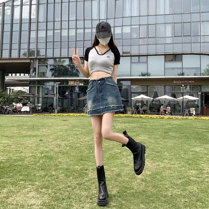 Hot girl tassel Denim skirt women's summer small A- line skirt high waist retro anti-exposure sheath skirt - Image 5