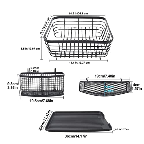 TQVAI Kitchen Dish Drainer Rack with Drying Board and Full-Mesh Silverware Utensils Holder, Black - Image 3