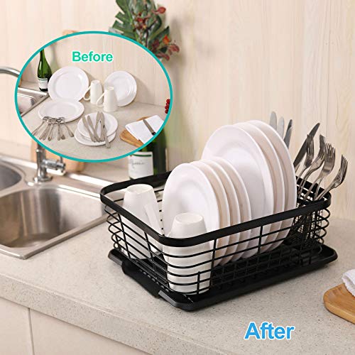 TQVAI Kitchen Dish Drainer Rack with Drying Board and Full-Mesh Silverware Utensils Holder, Black - Image 5