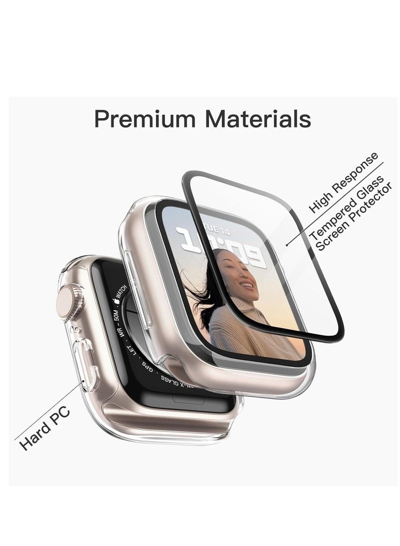 Case With Screen Protector For Apple Watch Series 9 8 7 41mm Overall Protective Cover Built-in Tempered Glass Film High Sensitivity 2 Pack (Clear) - Image 2