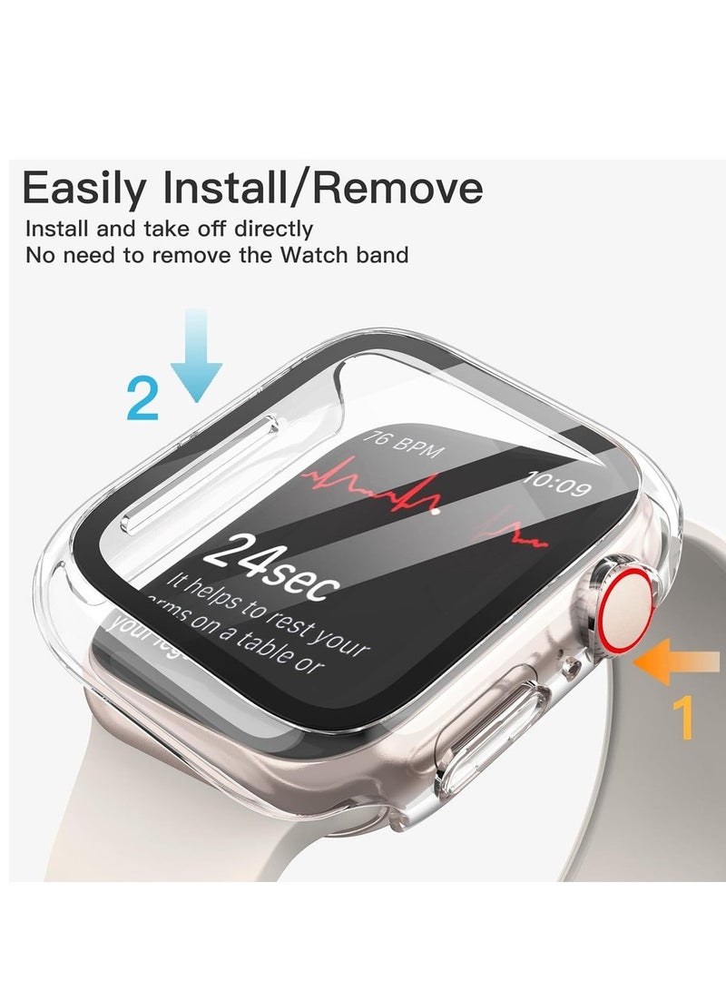 Case With Screen Protector For Apple Watch Series 9 8 7 41mm Overall Protective Cover Built-in Tempered Glass Film High Sensitivity 2 Pack (Clear) - Image 4