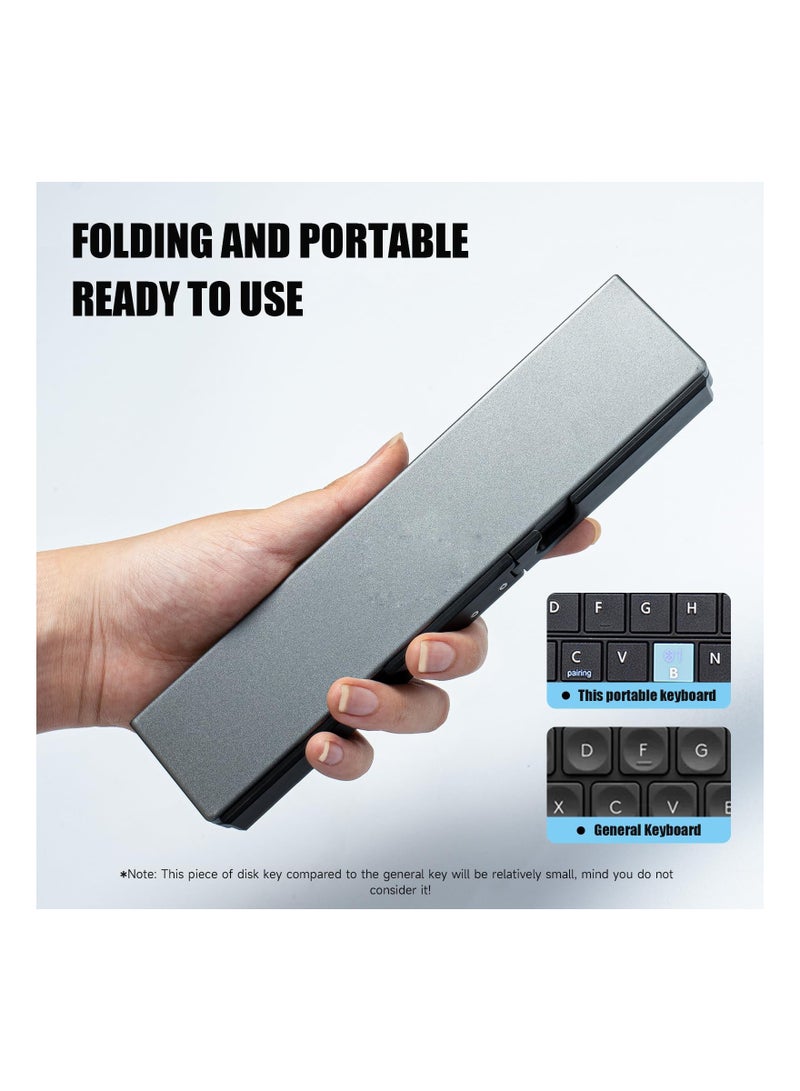 Foldable Bluetooth Keyboard, with Magnetic Stand, Aluminum Alloy Mini Quiet Folding Portable Lightweight Travel Rechargeable Pocket Keyboard for Tablet, Phones - Image 3