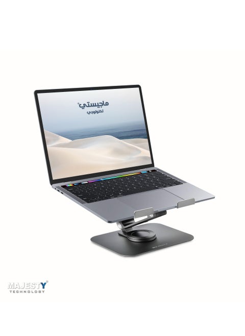 Aluminum Laptop Stand with 360 Degree Swivel Base Ergonomic Design for Desk, Height Adjustable and Multi-Angle Folding, Ventilation Holes Support Notebook and MacBook Pro Air, Grey