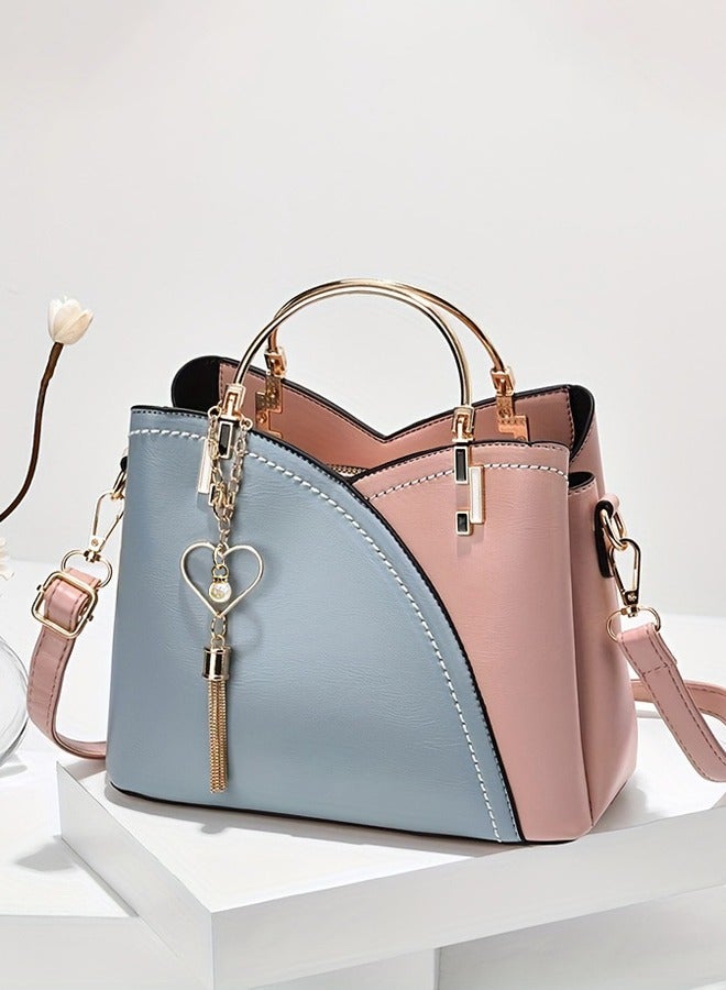 Women's Bag Large Capacity Pink & Blue Colorblock, Shoulder & Crossbody Bag for Women Girls, Trendy and Stylish Tassel Handbag, Special gift - Image 1