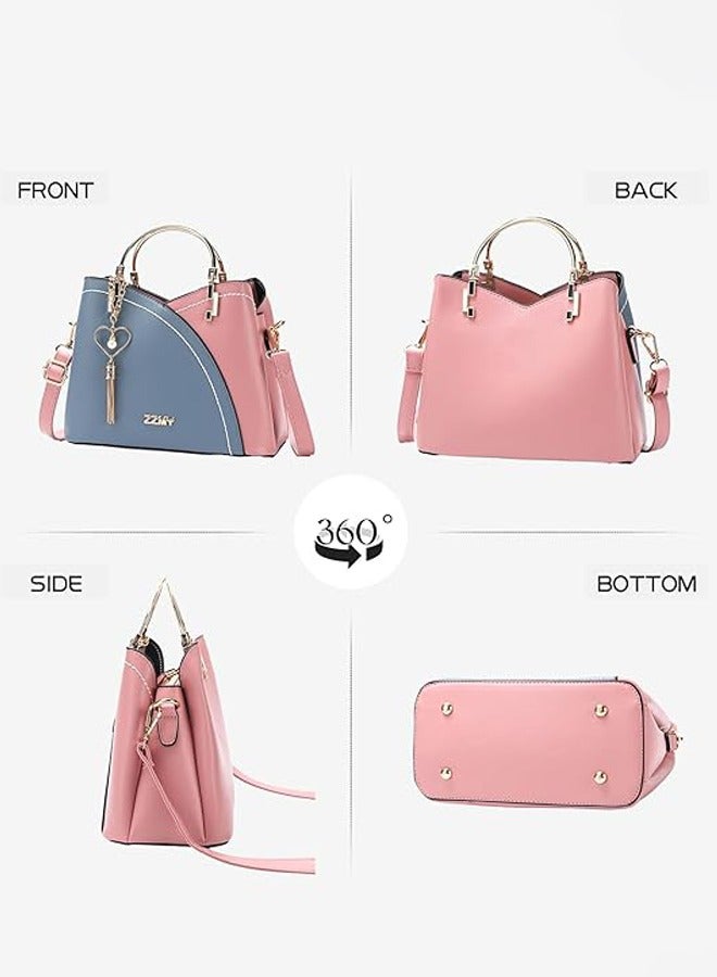 Women's Bag Large Capacity Pink & Blue Colorblock, Shoulder & Crossbody Bag for Women Girls, Trendy and Stylish Tassel Handbag, Special gift - Image 3