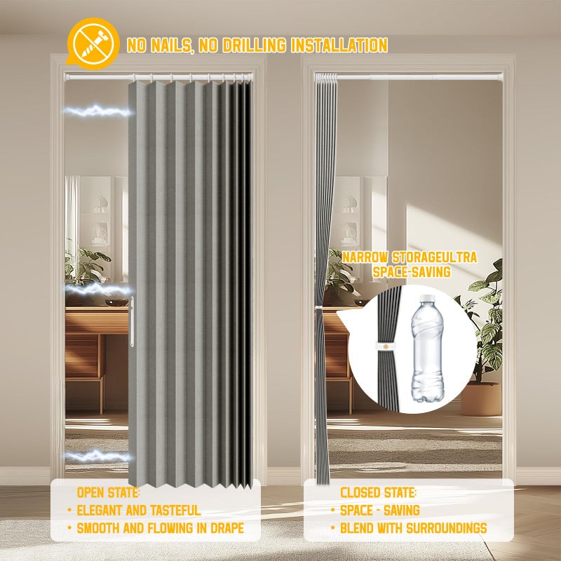 gonnrly Accordion Door Curtain - 100% Light-Blocking Bedroom Door Curtain with Included Rod for Easy Installation, Suitable for Doorway Privacy Grey 43" W x 78" L - Image 3
