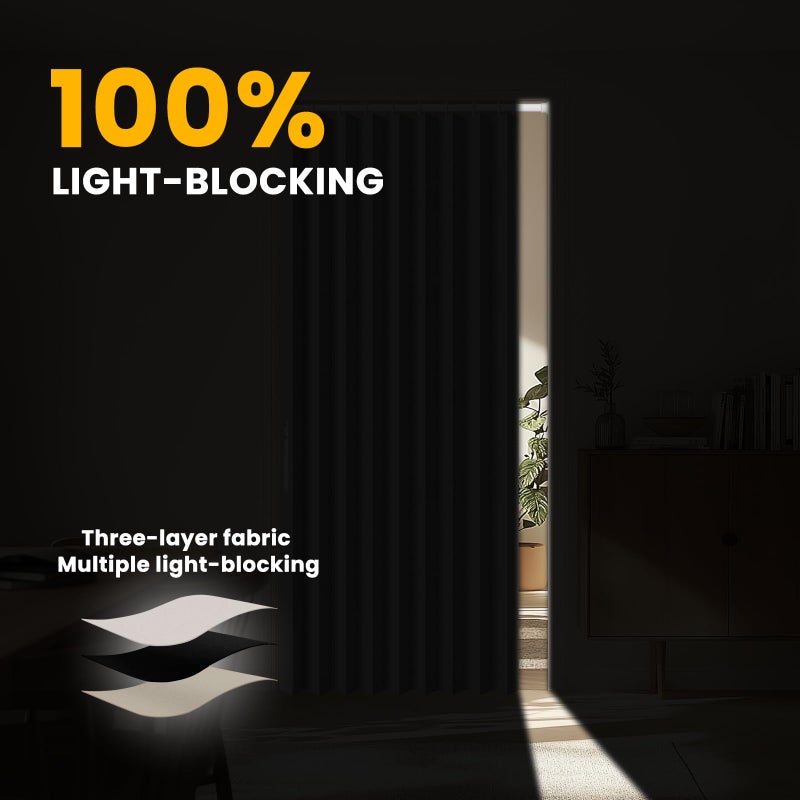 gonnrly Accordion Door Curtain - 100% Light-Blocking Bedroom Door Curtain with Included Rod for Easy Installation, Suitable for Doorway Privacy Grey 43" W x 78" L - Image 4