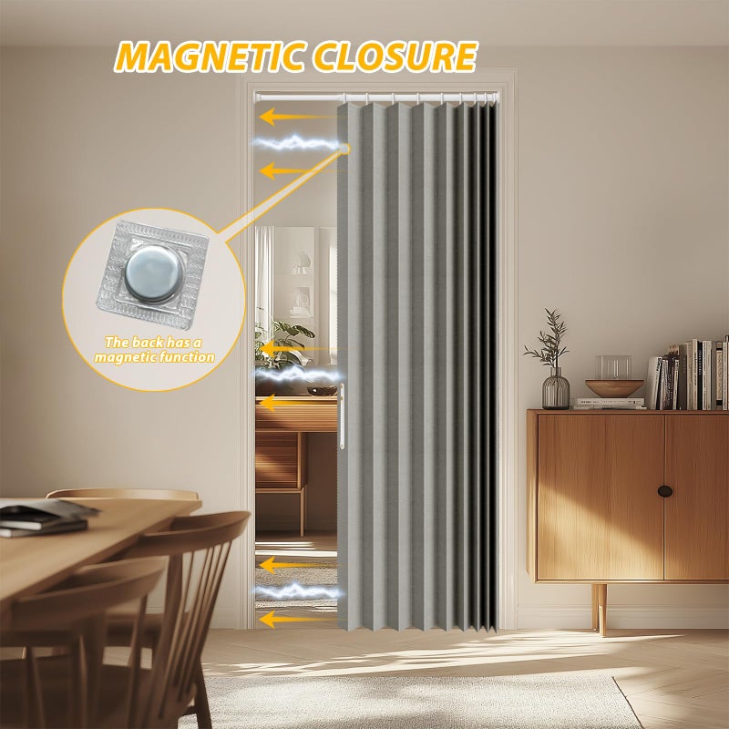 gonnrly Accordion Door Curtain - 100% Light-Blocking Bedroom Door Curtain with Included Rod for Easy Installation, Suitable for Doorway Privacy Grey 43" W x 78" L - Image 5