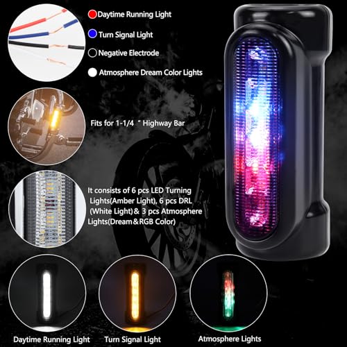 OPL5 Motorcycle Highway Bar Lights Switchback Driving Lights Led Amber Turn Signals White Driving RGB Atmosphere LED Crash Bar Lights for 1-1/4 inch Crash Bars Touring Bikes Motorcycle Lights (Black) - Image 4