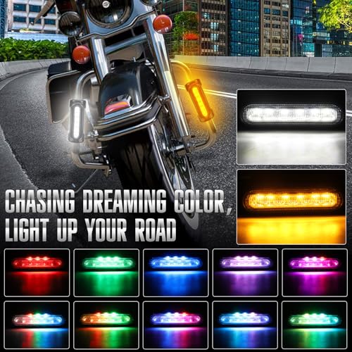 OPL5 Motorcycle Highway Bar Lights Switchback Driving Lights Led Amber Turn Signals White Driving RGB Atmosphere LED Crash Bar Lights for 1-1/4 inch Crash Bars Touring Bikes Motorcycle Lights (Black) - Image 2