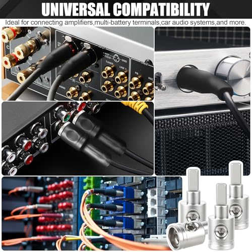 Builimeer 0 Gauge to 4 Gauge Reducer Connector (4PCS) - Create Secure Power & Ground Connections for Car Amplifier Stereo Installation | Heavy-Duty Nickel Plated Brass with Terminals & Heat Shrink - Image 5