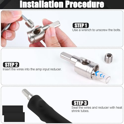Builimeer 0 Gauge to 4 Gauge Reducer Connector (4PCS) - Create Secure Power & Ground Connections for Car Amplifier Stereo Installation | Heavy-Duty Nickel Plated Brass with Terminals & Heat Shrink - Image 4