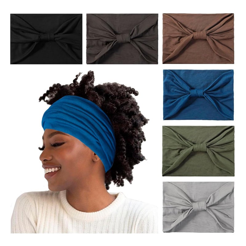 Artilady 7" Wide Headbands For Women Extra Large Stretchy Headwrap Soft Elastic Non Slip Head Bands Sports Yoga Running Hair Bands Boho Turban Hair Accessories 6 Pcs