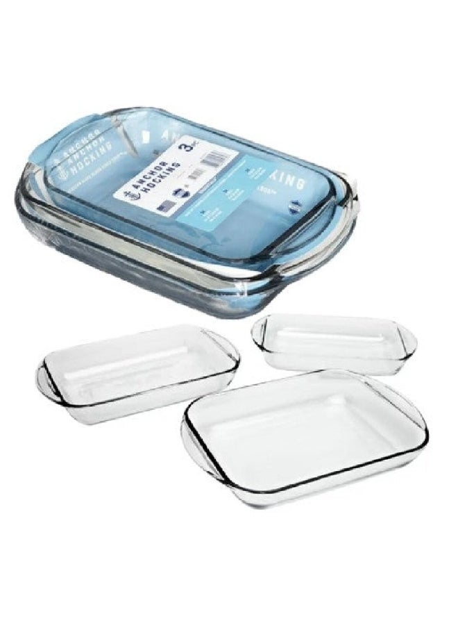 Anchor Hocking 3-Piece Essentials Dishwasher and Microwave Safe Roaster Set Clear 8.89 x 24.13 x 39.69 cm 81224L20 