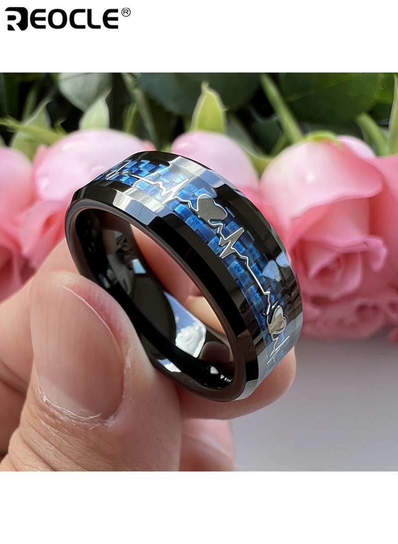 ريوكل خاتم من التيتانيوم والفولاذ المقاوم للصدأ 201 للجنسين مع حشوة ألياف الكربون على شكل نبض القلب، تصميم متين غير مطلي، مريح للارتداء، مناسب كمجوهرات وعد زفاف، ذو طراز عصري، مثالي للارتداء اليومي والحفلات والمناسبات الخاصة، للرجال والنساء والكبار، خواتم للجنسين، خاتم موضة، تصنيع قوي، تشطيب عالي الجودة، مجوهرات للحفلات، مجوهرات أنيقة مقاومة للخدش، مجوهرات مريحة، إكسسوار أنيق مناسب للرجال والنساء - Image 4