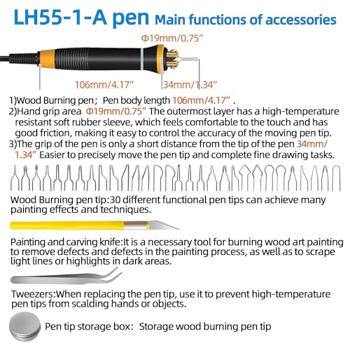 FIRElood LH55-1 wood burning kit,wood burning tool,digitally adjustable temperature wood burner kit,professional wood burner tool kit for adults beginners craft,pyrography pen (LH55-A pen) - Image 3