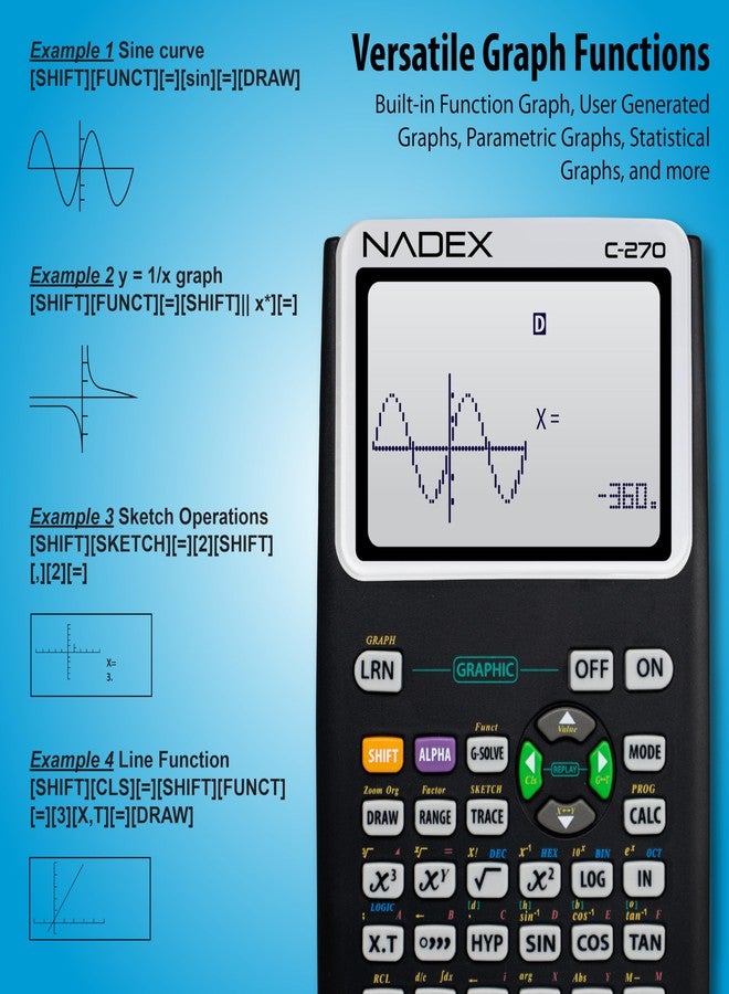 Nadex Scientific Calculator with Graph Functions for College and High School Students, Engineering, Advanced Mathematics, Calculus, Algebra, Geometery, Trigonometry, Statistics, Physics, Chemistry - Black - Image 4