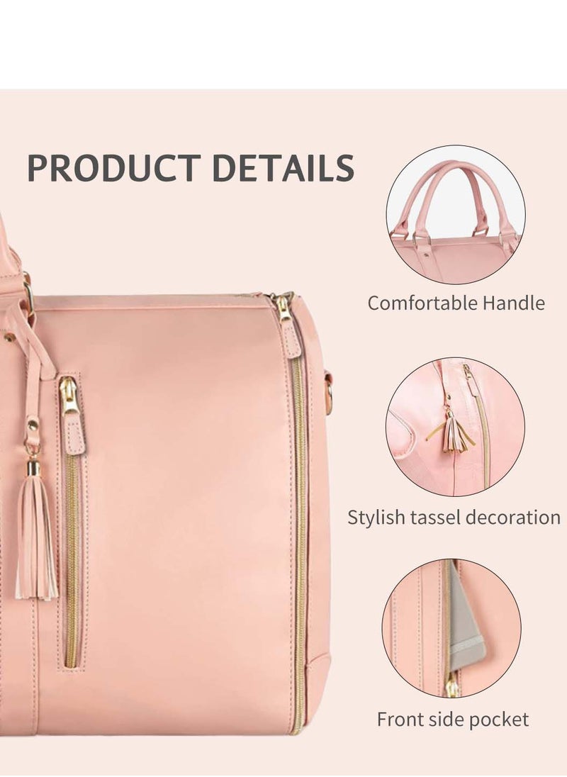 Moovant - Multifunctional Travel Bag, Portable Garment Duffle Bags for Travel, Large Capacity Carry on Luggage Bag, PU Material, Waterproof, Foldable, with Shoe Pouch, Pink - Image 1