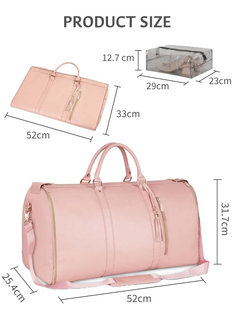 Moovant - Multifunctional Travel Bag, Portable Garment Duffle Bags for Travel, Large Capacity Carry on Luggage Bag, PU Material, Waterproof, Foldable, with Shoe Pouch, Pink - Image 1