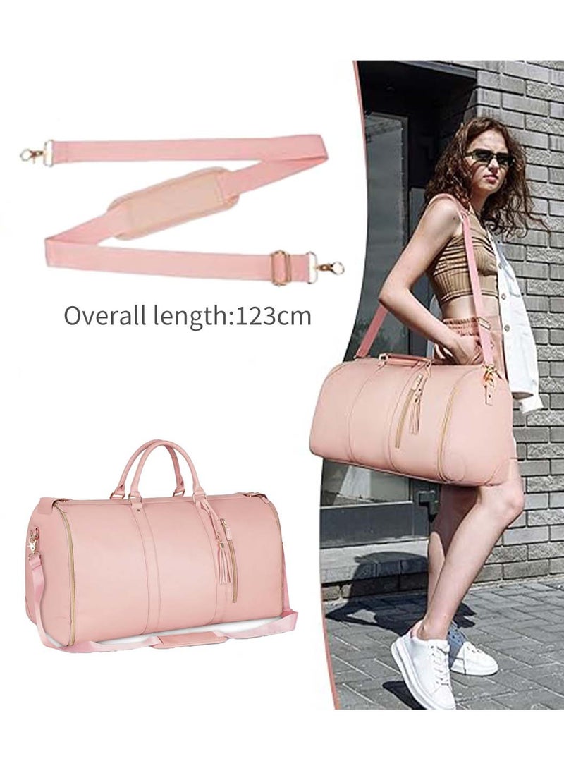 Moovant - Multifunctional Travel Bag, Portable Garment Duffle Bags for Travel, Large Capacity Carry on Luggage Bag, PU Material, Waterproof, Foldable, with Shoe Pouch, Pink - Image 1