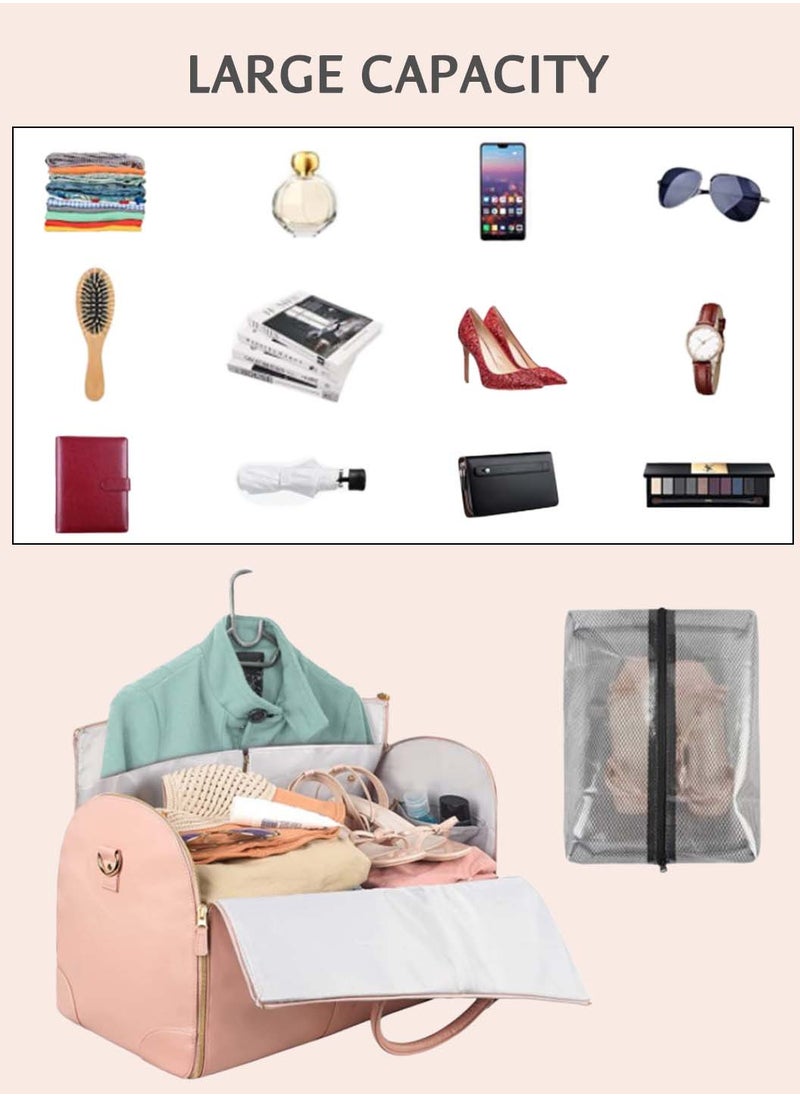 Moovant - Multifunctional Travel Bag, Portable Garment Duffle Bags for Travel, Large Capacity Carry on Luggage Bag, PU Material, Waterproof, Foldable, with Shoe Pouch, Pink - Image 1