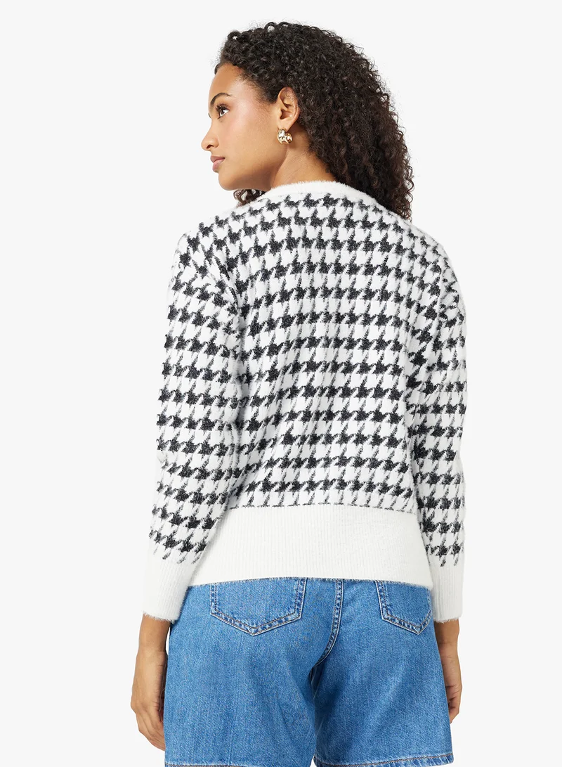 Ginger Classic Houndstooth Cardigan with Gold Accent