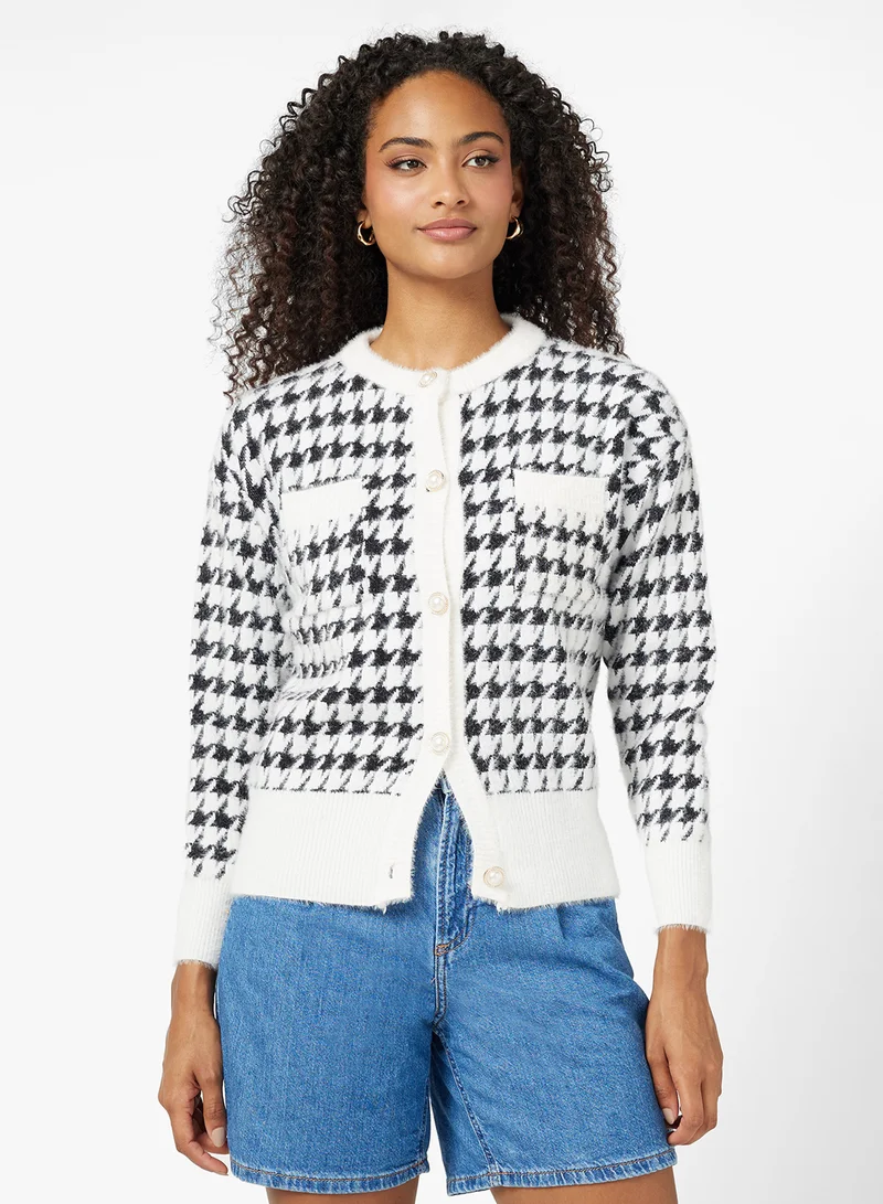 Ginger Classic Houndstooth Cardigan with Gold Accent
