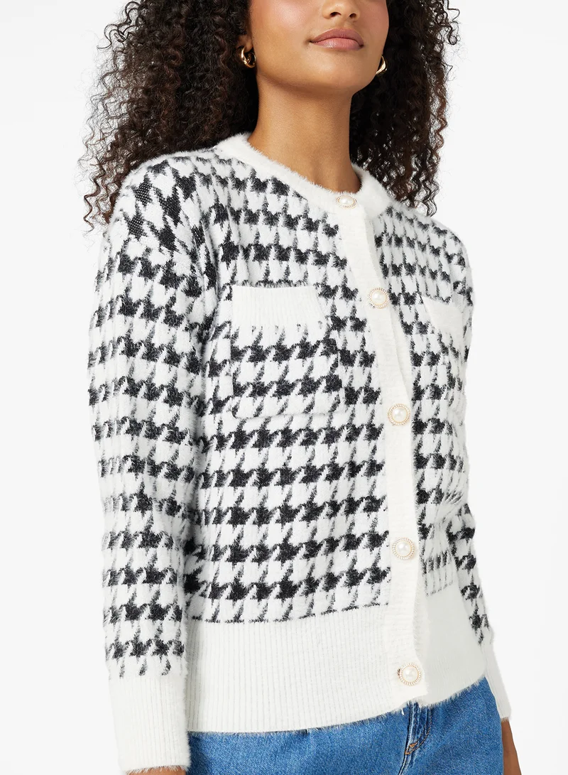 Ginger Classic Houndstooth Cardigan with Gold Accent