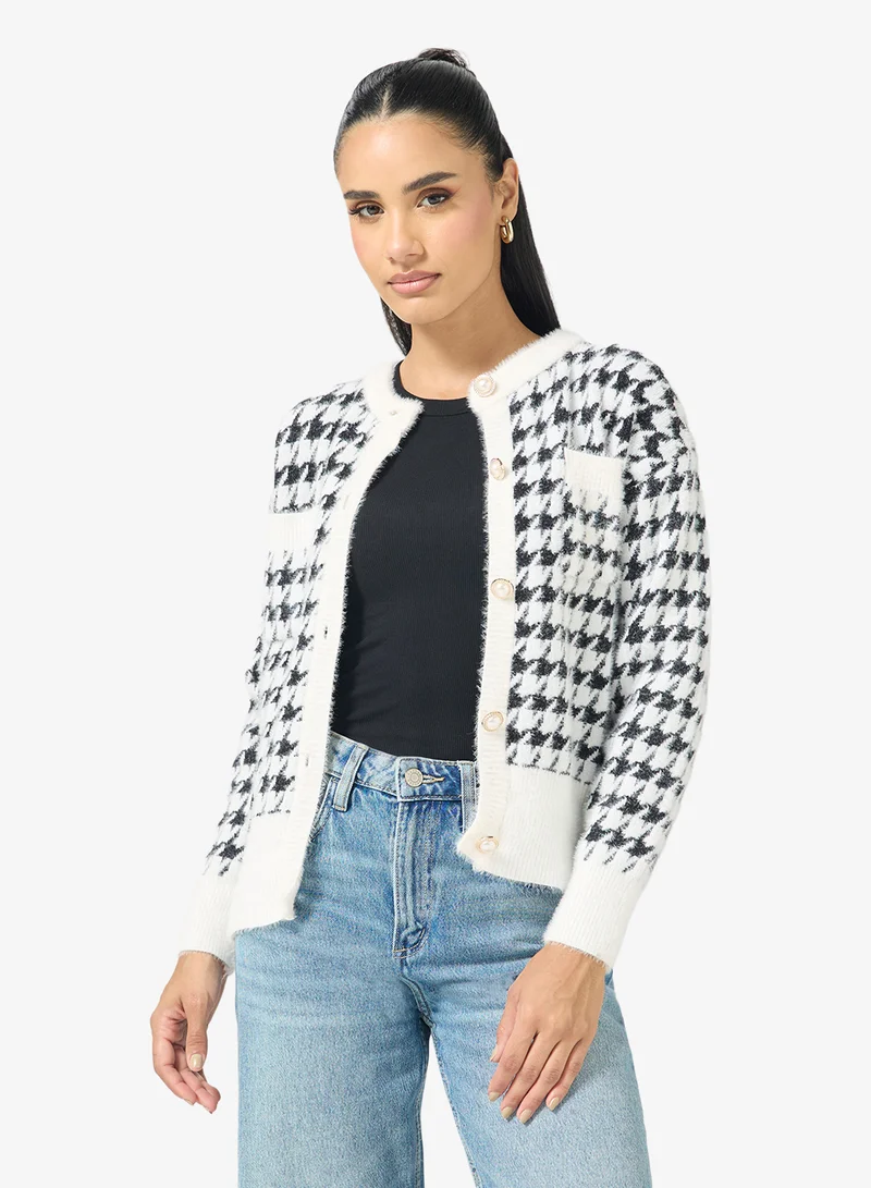 Ginger Classic Monochrome Cardigan with Gold Accent