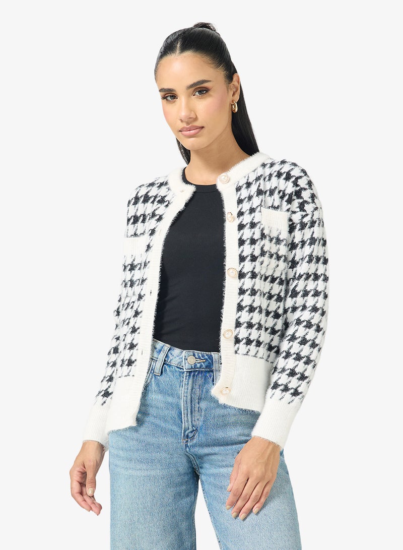 Ginger Classic Monochrome Cardigan with Gold Accent - Image 1