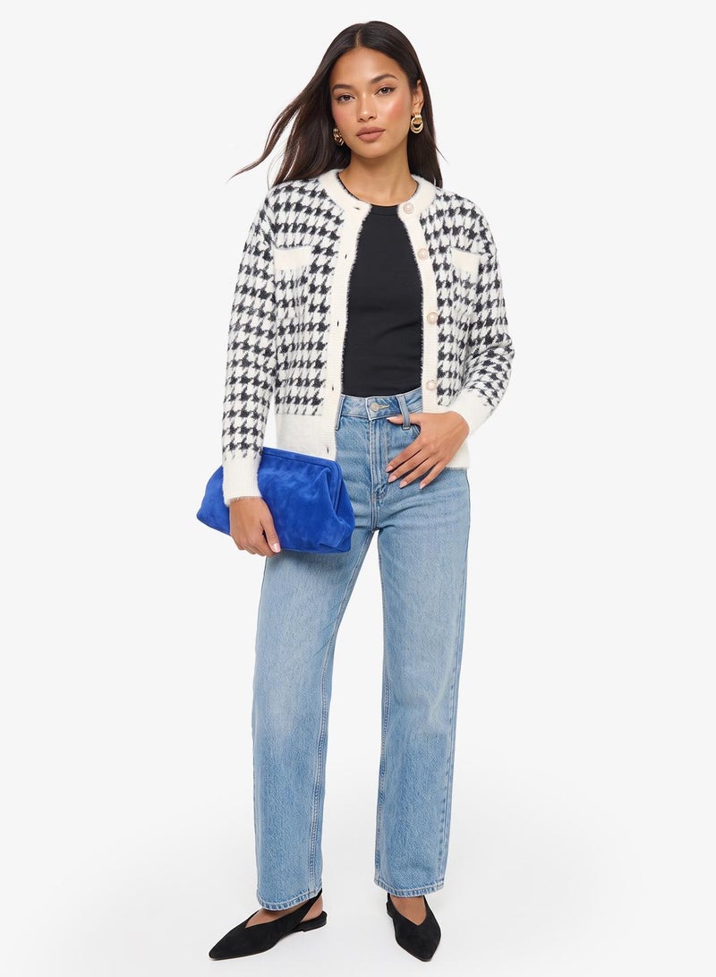 Ginger Classic Monochrome Cardigan with Gold Accent - Image 1