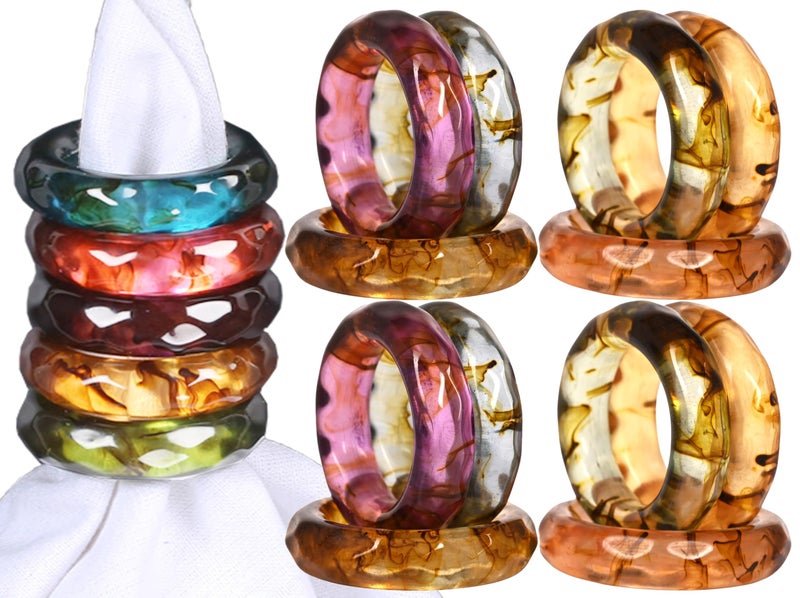 CLEENTABLE Epoxy Resin Napkin Holders for Cloth Napkins Set of 12 - Decorative Napkin Holders for Weddings, Parties & Everyday Dining - Diamond-Top Design in 6 Assorted Pastel Colors - Image 1