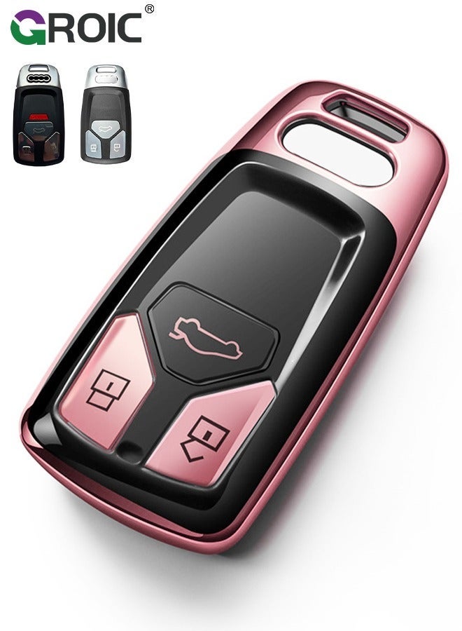 GROIC For Audi Key Fob Cover with Hardware Buckle, Electroplating Car Shell Case for A4 Q7 Q5 TT A3 A6 SQ5 SQ7 R8 S5, Accessories Protector Keychain Holder - Rose Gold - Image 1