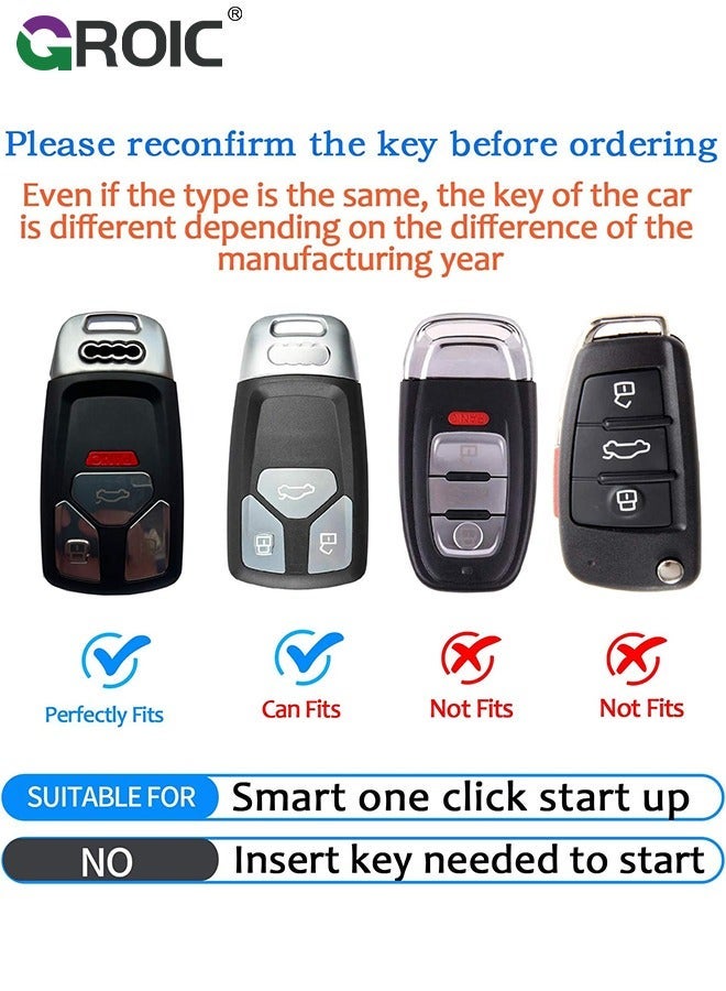 GROIC For Audi Key Fob Cover with Hardware Buckle, Electroplating Car Shell Case for A4 Q7 Q5 TT A3 A6 SQ5 SQ7 R8 S5, Accessories Protector Keychain Holder - Rose Gold - Image 2