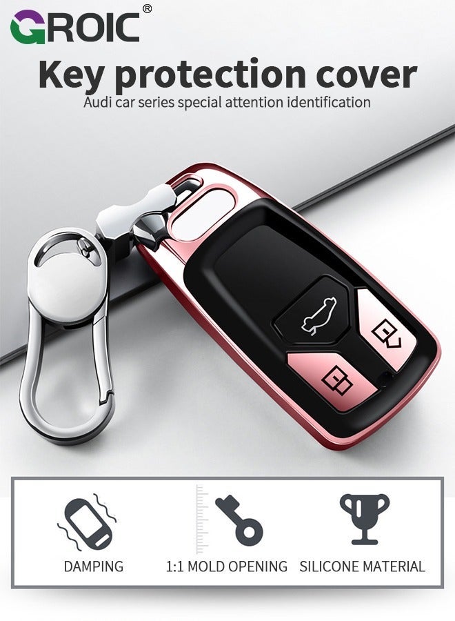 GROIC For Audi Key Fob Cover with Hardware Buckle, Electroplating Car Shell Case for A4 Q7 Q5 TT A3 A6 SQ5 SQ7 R8 S5, Accessories Protector Keychain Holder - Rose Gold - Image 4