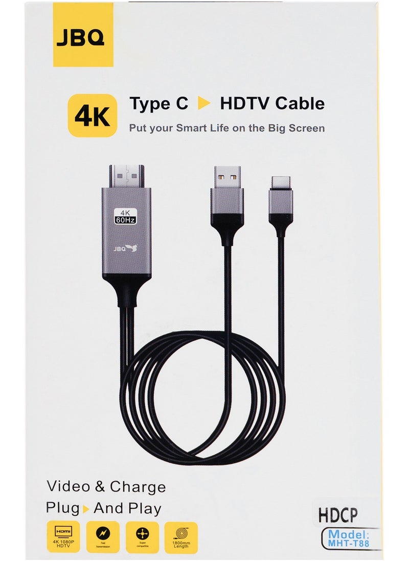 JBQ - Type C to HDMI Connector Cable For Video Playing And Charging 1800mm - Image 1