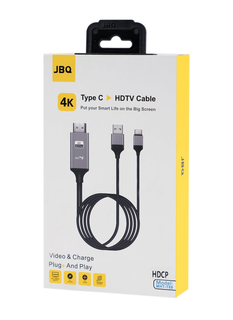 JBQ - Type C to HDMI Connector Cable For Video Playing And Charging 1800mm - Image 1