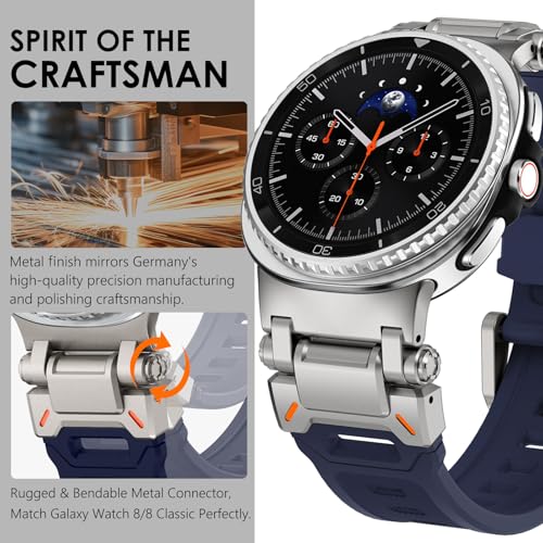 WINGLE Compatible for Galaxy Watch 8/8 Classic Band Samsung Galaxy Watch 8 44mm 40mm 46mm Men Sport Bands Military Rugged Durable Armor Silicone Rubber Strap Stainless Steel Metal Connector, Blue - Image 3